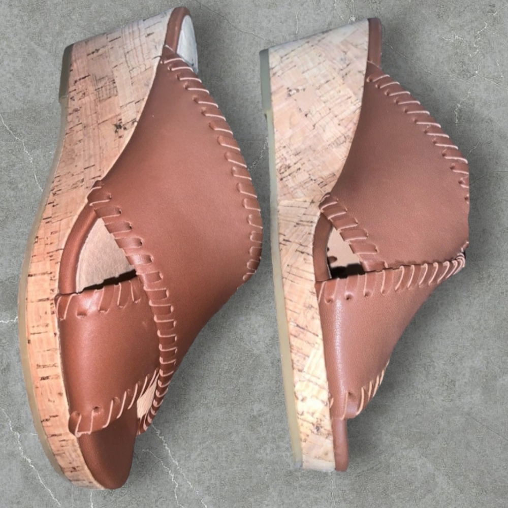 Jack Rogers Sloane Leather Wedge Sandals/Heels - Brown Size 6 - Picture 5 of 6
